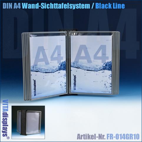 Wand-Sichttafelsystem Black Line mit 10 A4 Sichttafeln grau