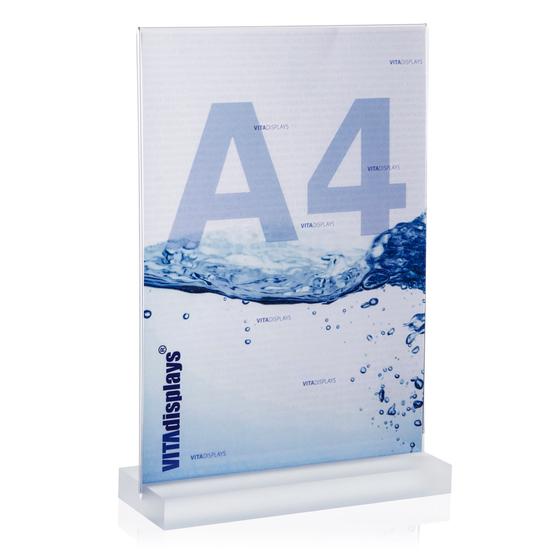 Table display A4 with acrylic block (satin) as premium advertising display made of PLEXIGLAS®.