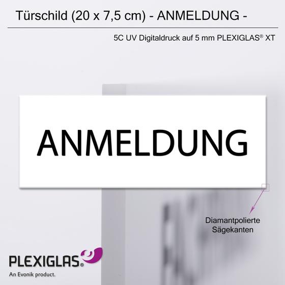Türschild ANMELDUNG (20 x 7,5 cm) aus PLEXIGLAS® (weiss)