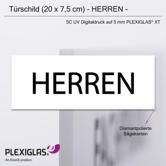Türschild HERREN (20 x 7,5 cm) aus 5 mm PLEXIGLAS® (weiss)