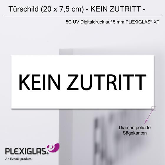 Türschild KEIN ZUTRITT (20 x 7,5 cm) aus PLEXIGLAS® (weiss)