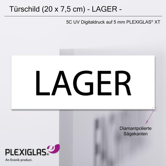 Türschild LAGER (20 x 7,5 cm) aus 5 mm PLEXIGLAS® (weiss)