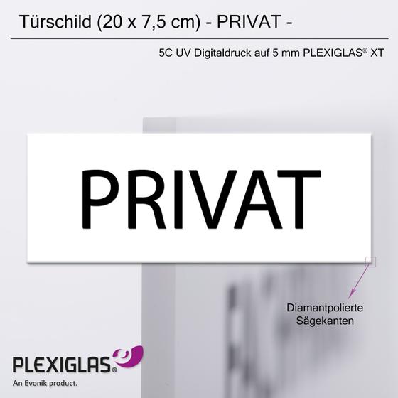 Türschild PRIVAT (20 x 7,5 cm) aus 5 mm PLEXIGLAS® (weiss)