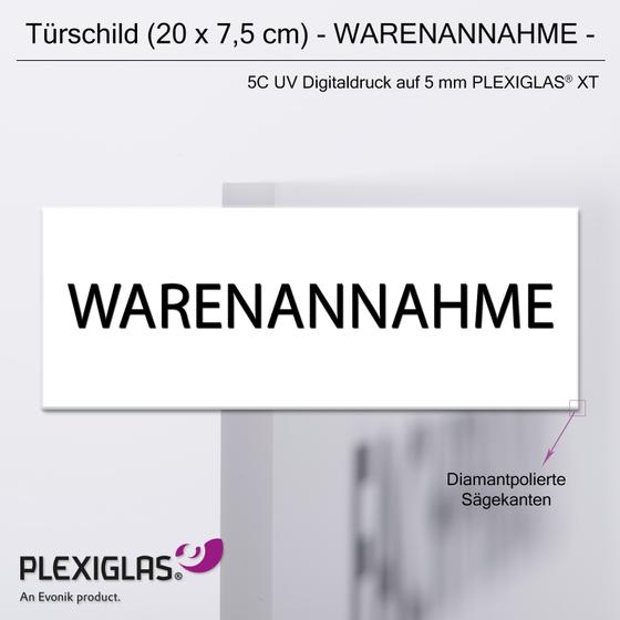 Door sign WARENANNAHNE (20 x 7,5 cm) made of PLEXIGLAS® (white)