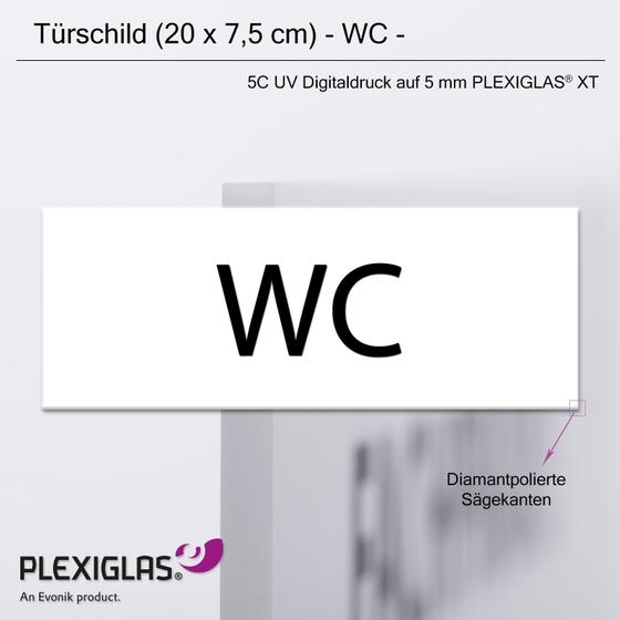 Türschild WC (20 x 7,5 cm) aus 5 mm PLEXIGLAS® (weiss)
