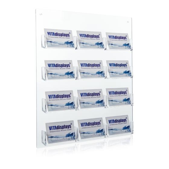 Business card display with 12 trays for wall mounting