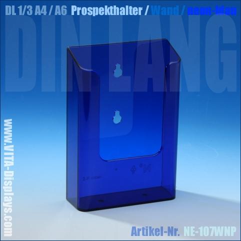 DIN long / A6 wall brochure holder / neon blue