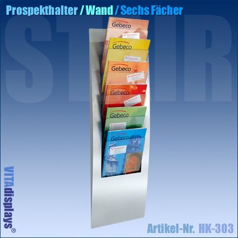 Wandprospekthalter STAIR / Display mit sechs Fächern