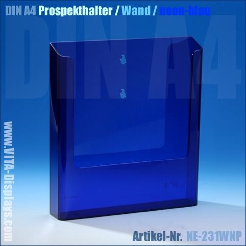 DIN A4 Prospekthalter / Wandmontage / neon-blau