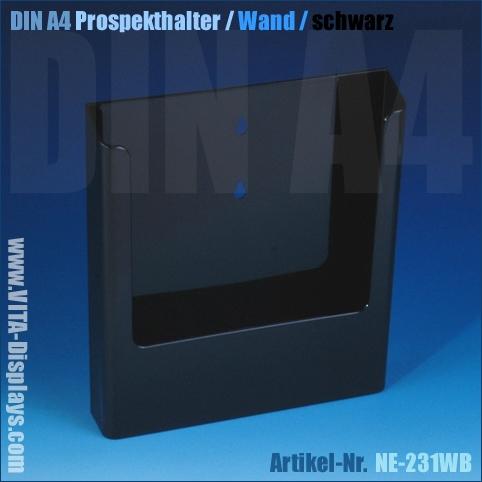 DIN A4 Prospekthalter / Wandmontage / schwarz