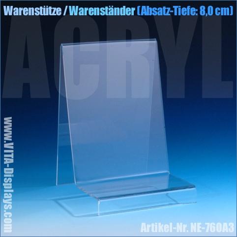 Warenträger / Warenständer (Absatz-Tiefe: 8,0 cm) aus transparentem PLEXIGLAS®