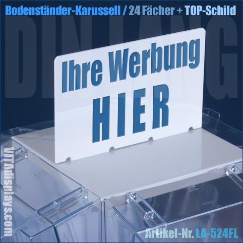 DIN lang Boden-Prospektständer, drehbares Karussell mit 24 Fächern und TOP-Schild für Messe (Taymar)