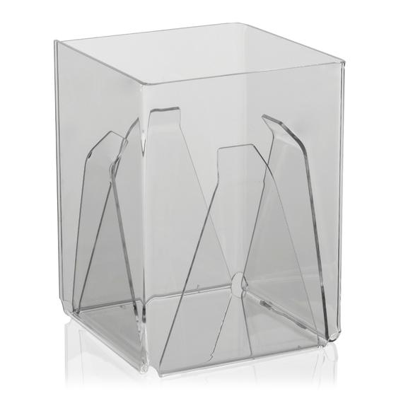 DIN A6 Viereck-Ständer aus glasklarem PLEXIGLAS – kompakter vierseitiger Werbeaufsteller für Theke und Tisch