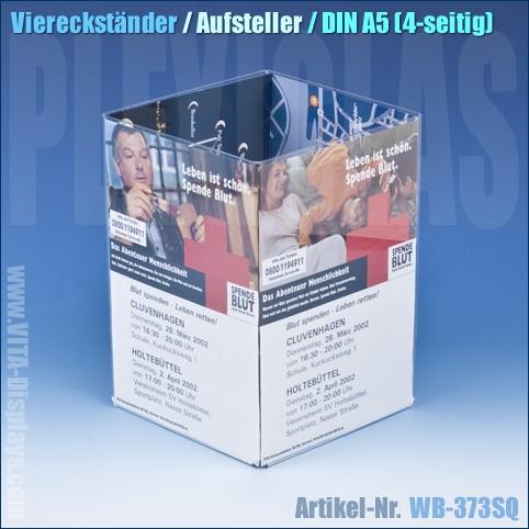 DIN A5 Viereck-Ständer aus glasklarem PLEXIGLAS – vierseitiger Werbeaufsteller und Menükartenhalter