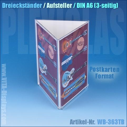 DIN A6 Dreieck-Aufsteller aus glasklarem PLEXIGLAS - dreiseitiger Postkarten- und Tischständer