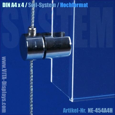DIN A4 Seilsystem Set mit 4 Werberahmen im Hochformat aus PLEXIGLAS für die Schaufenster-Präsentation