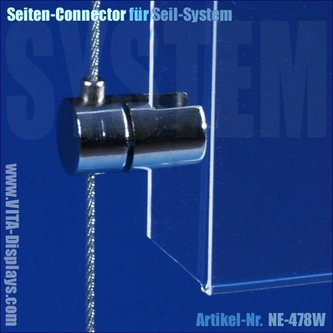 Seiten-Connector aus Metall zur Befestigung der Werberahmen im VITAdisplays Draht-Seilsystem