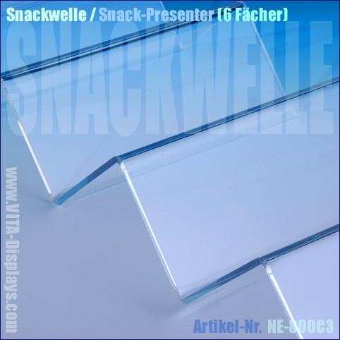 Snackwelle als Snack-Presenter mit 6 Fächern aus lebensmittelechtem PLEXIGLAS, 56,5 x 15,0 cm für den Verkaufstresen