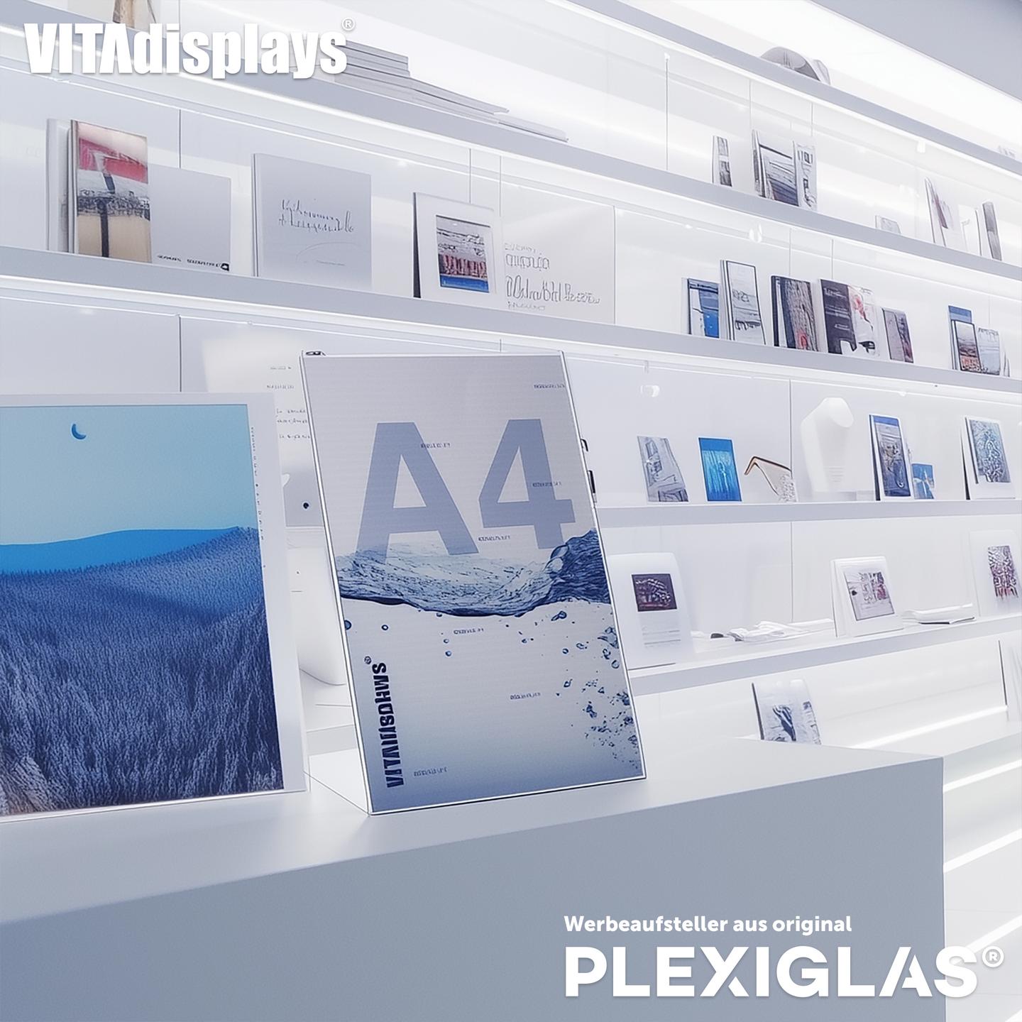Vitadisplays® reclamestaander, L-staander, liggend formaat, DIN A5, transparant van originele