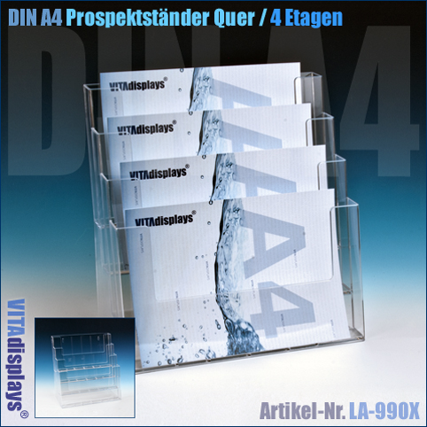 Tischrospektständer im DIN A4 Querformat Tisch Prospekthalter 4 Etg. Tischrospektständer im DIN A4 Querformat Tisch Prospekthalter 4 Etg.